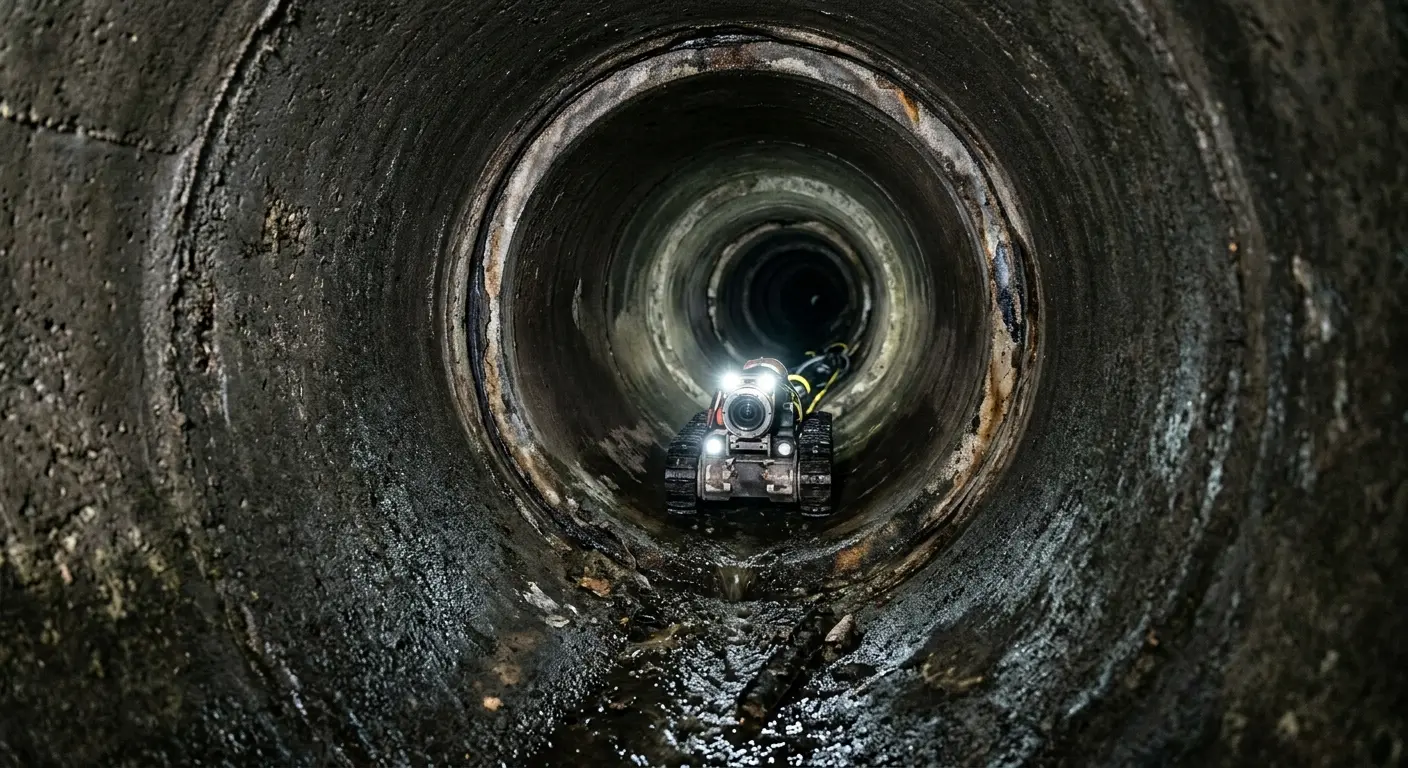 Robotic sewer camera inspecting pipe interior for Drain Snake Service in Travilah